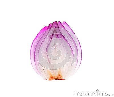 A red onion, sliced in half, isolated on white background Stock Photo