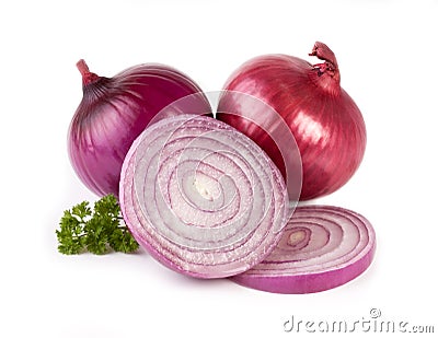 Red onion sliced isolated on white Stock Photo