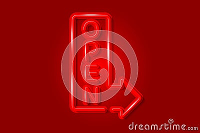 Red open arrow glowing 3D symbol, card template on red background. Vector illustration Vector Illustration