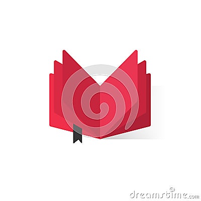 Red open book with abstract pages and bookmark vector logo Vector Illustration