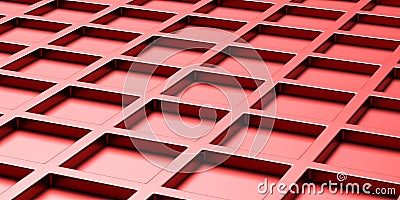 Red open empty boxes abstract background. Book self, showcase template. 3d illustration Cartoon Illustration