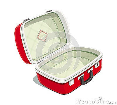 Red open suitcase for travel. Vector Illustration