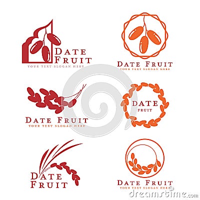 Red and orange Date palm fruit logo sign vector set design Vector Illustration