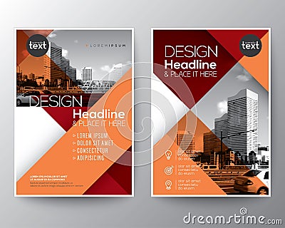 Red and Orange diagonal line Brochure annual report cover Flyer Vector Illustration