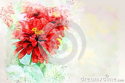 Red and orange flower blooming watercolor illustration painting background. Cartoon Illustration