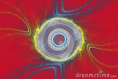 Red Orange Geometric fractal illustrate daydreaming imagination psychedelic space dreams magic nuclear explosion Stock Photo