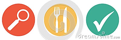 Red orange grenn Banner with 3 Buttons: Search and find Food, Restaurant or Delivery Service Stock Photo