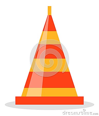 Red and orange road cone flat vector. Sign used to provide safe traffic during road construction Vector Illustration