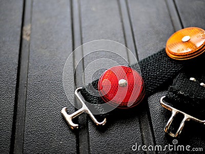 Red and orange safety light reflectors for biking, camping, road safety. Stock Photo
