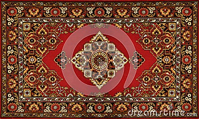 Red Ornate Traditional Carpet Texture Stock Photo