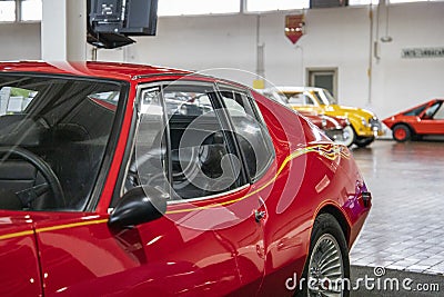 A red 1971 OTAS 820 Grand Prix at Lane Motor Museum with the largest collection of vintage European cars Editorial Stock Photo