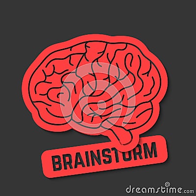 Red outline brain icon like brainstorm Vector Illustration