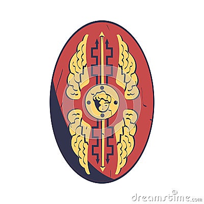 Red Oval Roman Shield with Golden Ornate Vector Illustration Stock Photo