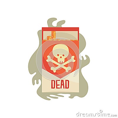 Red pack of cigarettes with skull, bad habit, nicotine addiction cartoon vector Illustration Vector Illustration