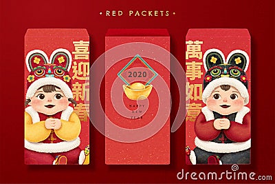 Red packet design with chubby baby Vector Illustration