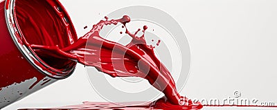 Red paint splashing out of a can, dynamic motion, clean background. Creative color concept Stock Photo