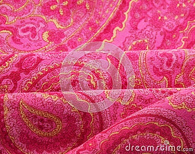 Red paisley background, cloth texture Stock Photo