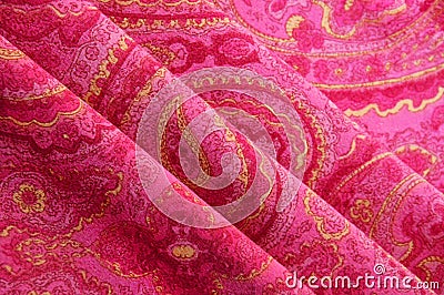 Red paisley background, cloth texture Stock Photo