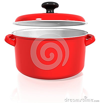 Red pan with a raised lid on a white background Stock Photo