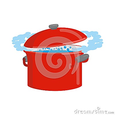 Red pan with water isolated. Kitchen utensils for cooking Vector Illustration