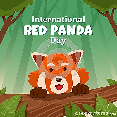 Red Panda Behind Tree Branch Vector Illustration