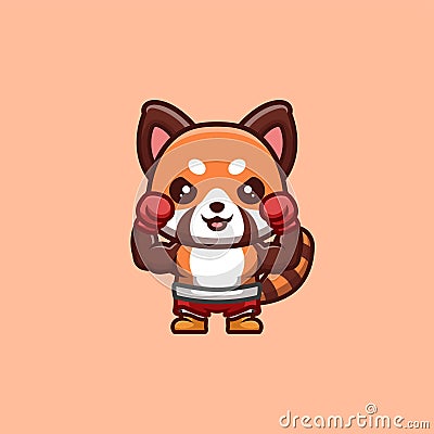 Red Panda Boxer Cute Creative Kawaii Cartoon Mascot Logo Stock Photo