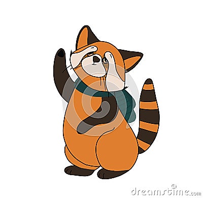 Red panda, cat bear. Character cute beast. Funny animals. Autumn decoration. Vector illustration isolated on white background Vector Illustration