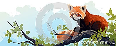 Red Panda Perched In Tree Stock Photo