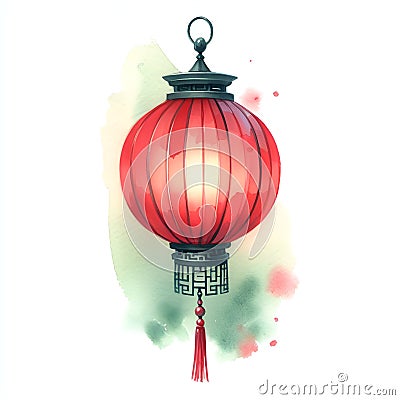 red paper chinese lantern watercolor style illustration Cartoon Illustration