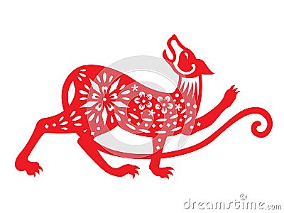 Red paper cut a dog look back zodiac sign vector design Vector Illustration