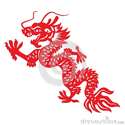 Red paper cut Dragon china vector design Vector Illustration