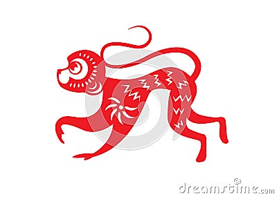 Red paper cut a monkey zodiac symbols Vector Illustration