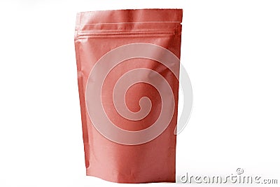 Red paper doy pack stand up food packaging pouch with zipper on white background Stock Photo