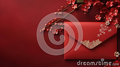 Red paper envelope with golden, representing luck and joy in Chinese tradition Stock Photo