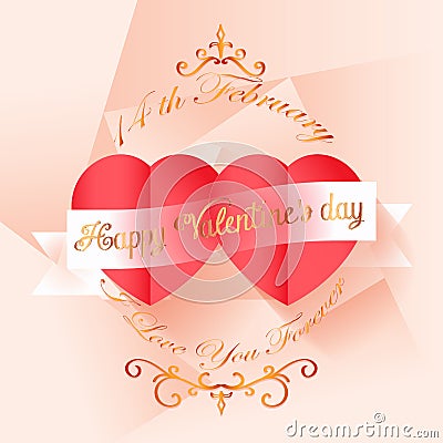 Red paper hearts Valentines day card Vector Illustration
