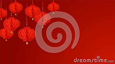 Red Paper Lanterns Composition with bokeh effect. Eco frendly holiday decorations Stock Photo