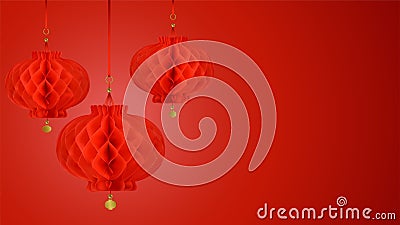 Red Paper Lanterns Composition. Eco frendly holiday decorations Stock Photo