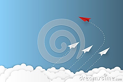 Red paper plane changing direction new idea different business concept paper art cut style vector illustration Vector Illustration