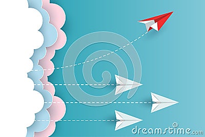 Red paper plane changing direction from white up to the sky Vector Illustration