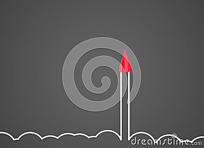 Red Paper Plane With Cloud Launching on Grey Background. launch Your business Idea, launch Your website or boost Your success Stock Photo