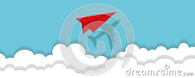 Red paper plane with its shadow flying in the sky. As metaphor for greatness and hidden potential of business. Stock Photo