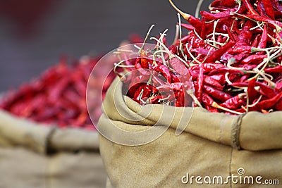 Red paprica in traditional vegetable market. Stock Photo