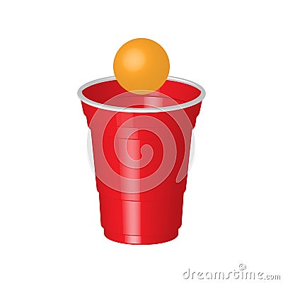 Red party cup with ping pong ball, isolated on white background Vector Illustration
