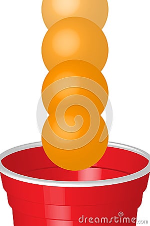 Red party cup with ping pong ball, isolated on white background Vector Illustration