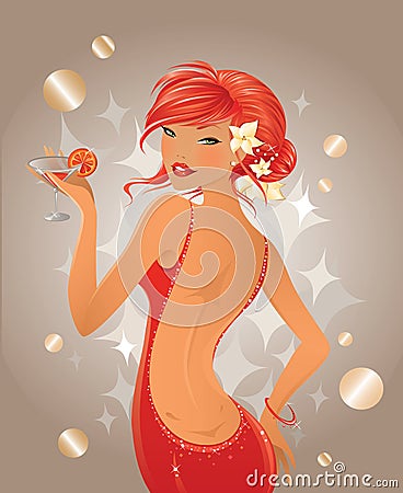 Red party girl Vector Illustration