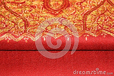 Red pashmina shawl with embroidery Stock Photo