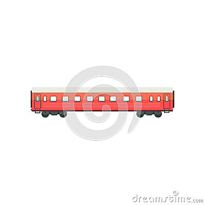 Red passenger train wagon, railway carriage vector Illustration on a white background Vector Illustration