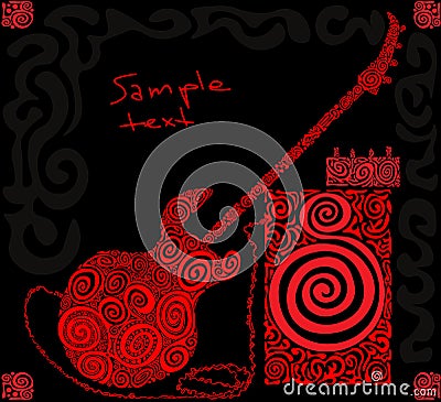 Red pattern bass guitar Vector Illustration