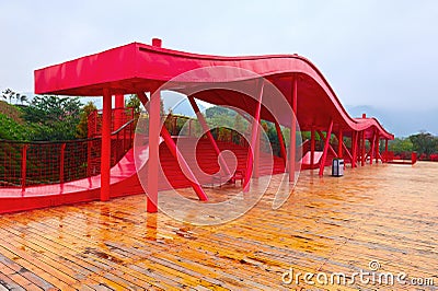 The red pavilion in the garden Stock Photo