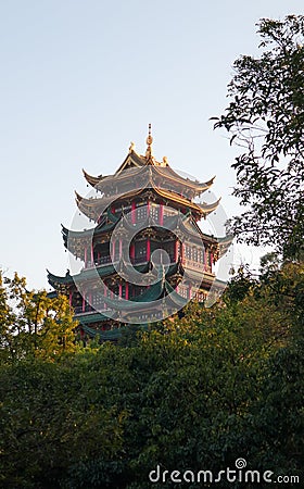Red pavilion, traditional Chinese architecture, Hong En Temple Stock Photo